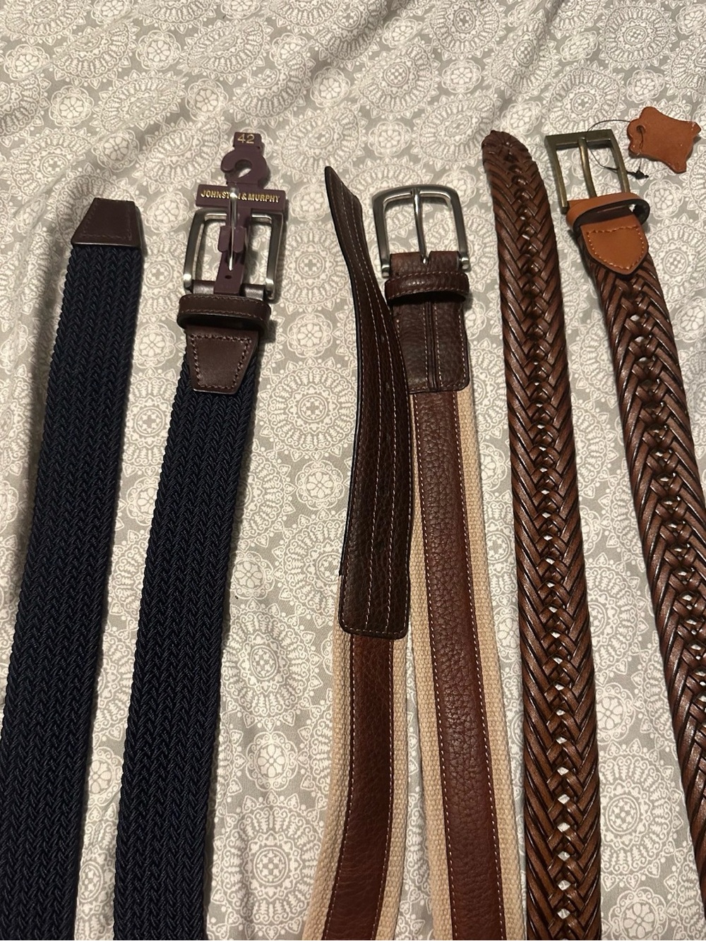 Lot of 3 Men’s Leather & Cloth belts sz 42